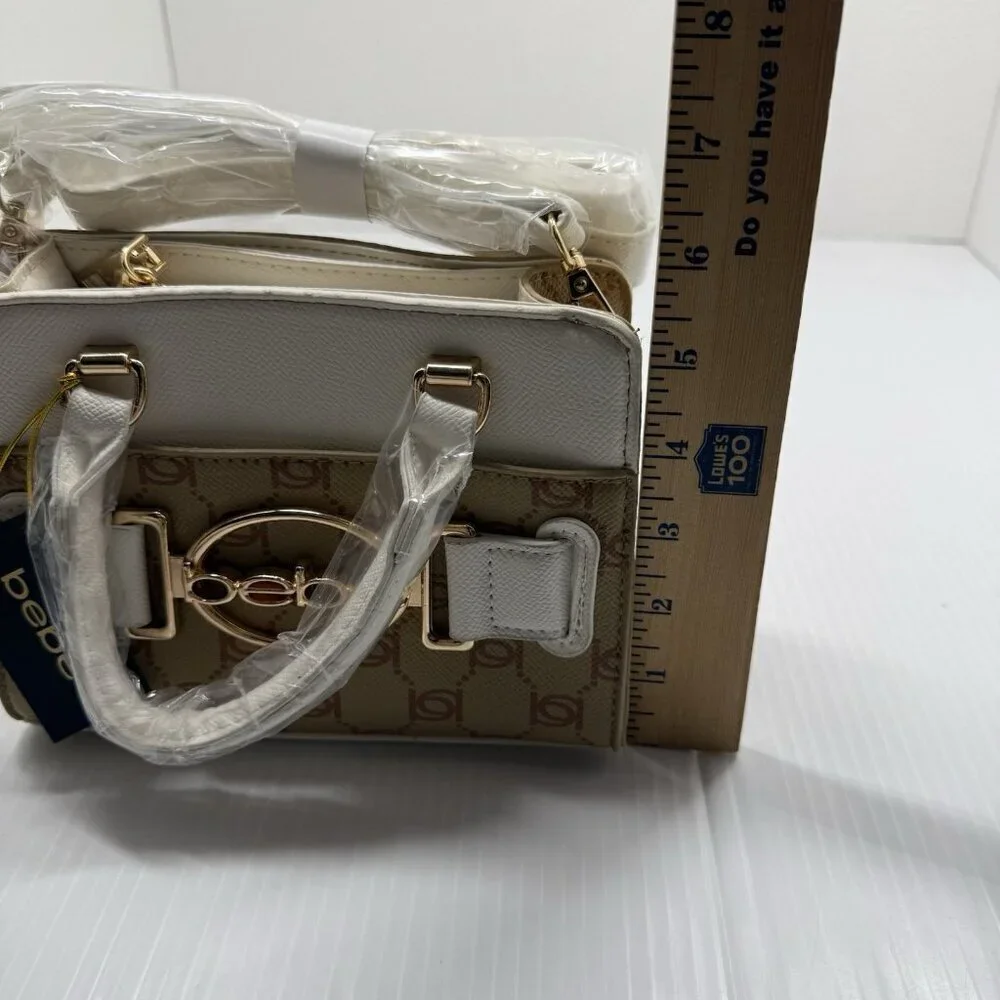 NWT Bebe Y2K Leilani Almond White Monogram Mini Satchel Crossbody Bag